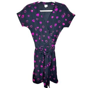Halston Heritage Silk Sequin Heart Wrap Dress Black & Pink SZ 2